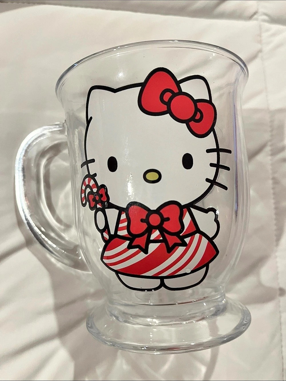 Sanrio Hello Kitty Holiday Candy Cane Glass Mug Clear & Red